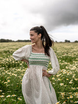 Josefine Butler Dress Frobscottle Spot with Cool as a Cucumber Hand Smocking