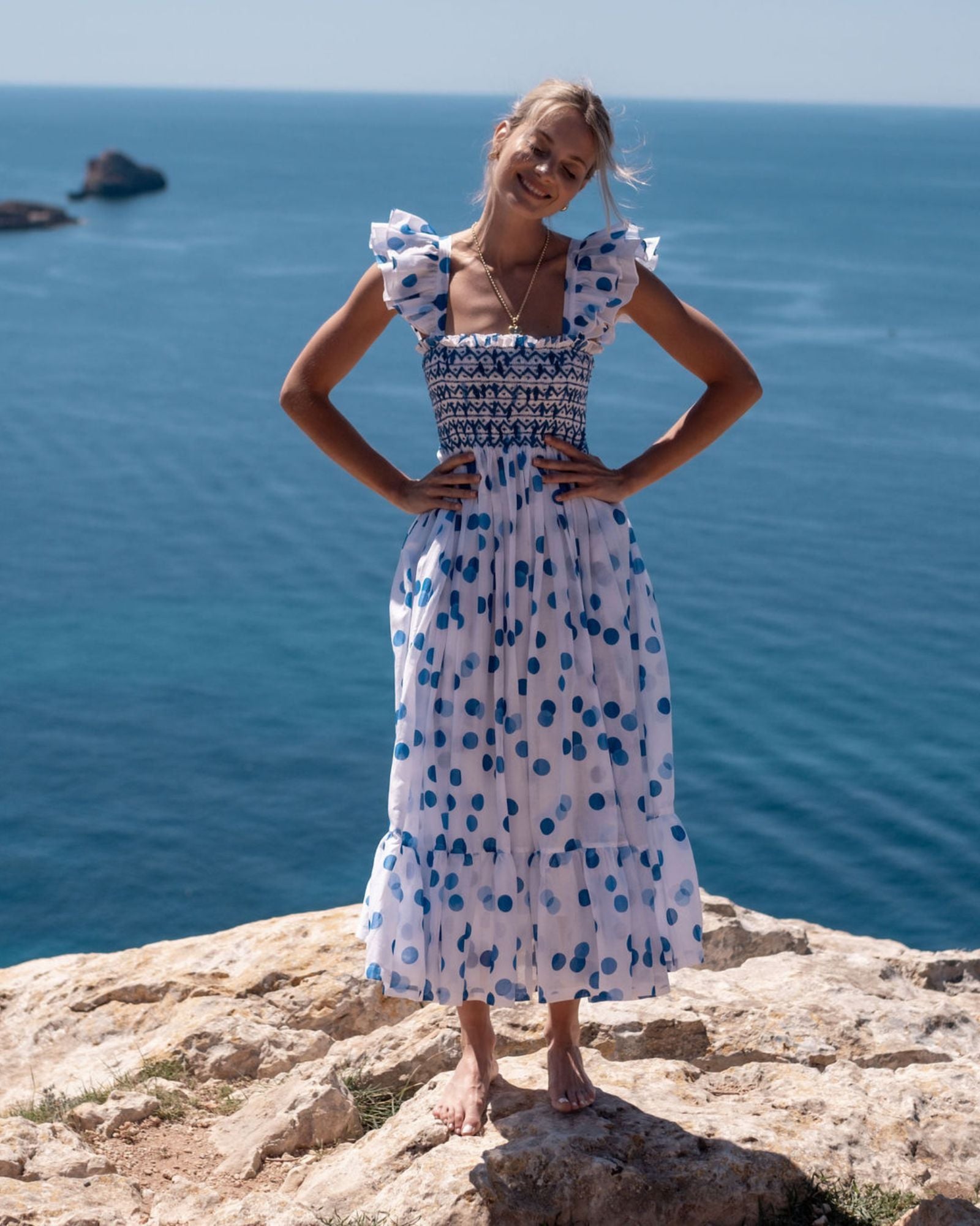 Rachel Carson Dress Big Blue Bubble with Lapiz Lazuli Hand Smocking