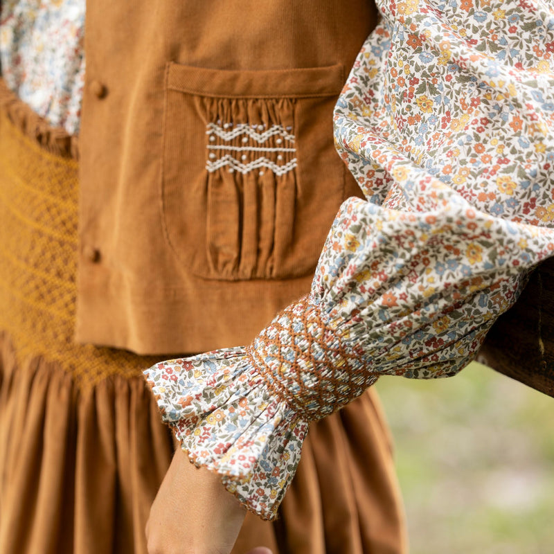 C J Walker Waistcoat Butterscotch Needlecord with Spiced Vanilla Hand Smocking Edition 5