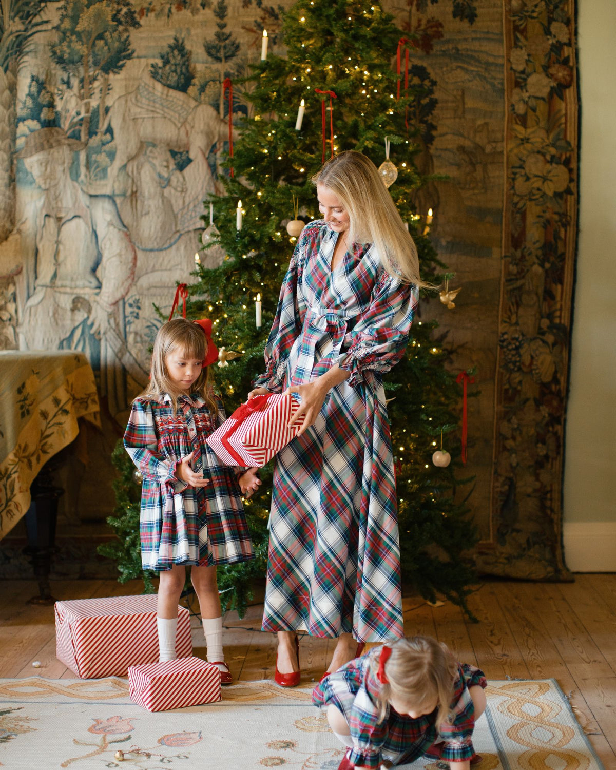 Elizabeth Blackwell Dress MacBeth Tartan with Holly Berry Hand Smocking