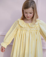 Nightingale Girl's Dress Primrose Gingham with Daffodil Hand Smocking