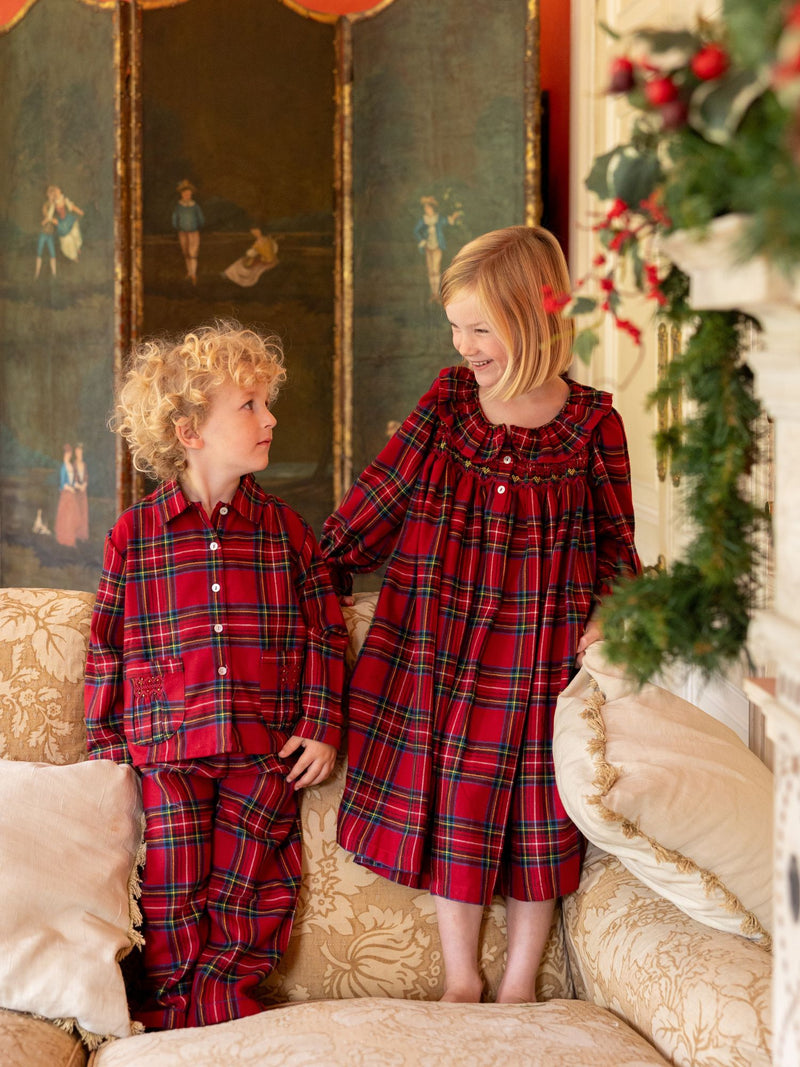 Nightingale Girl's Dress Highland Tartan with Hearts of Gold Hand Smocking