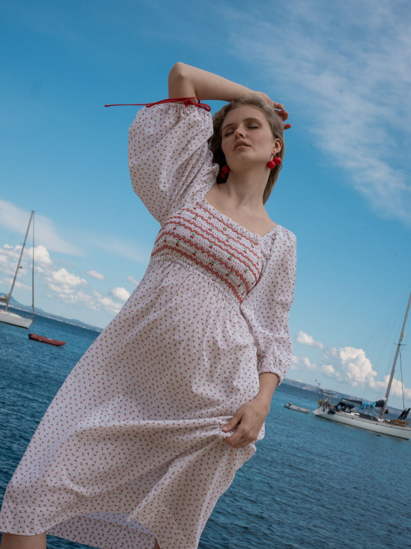 Josefine Butler Dress Bonne Maman Cotton with Cherry Bakewell Hand Smocking