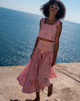 Gibson Top Tomato Stripe with Chalk Hand Smocking
