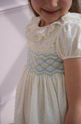 Katherine Johnson Dress Pastel Plumetti with Baby Blue Hand Smocking