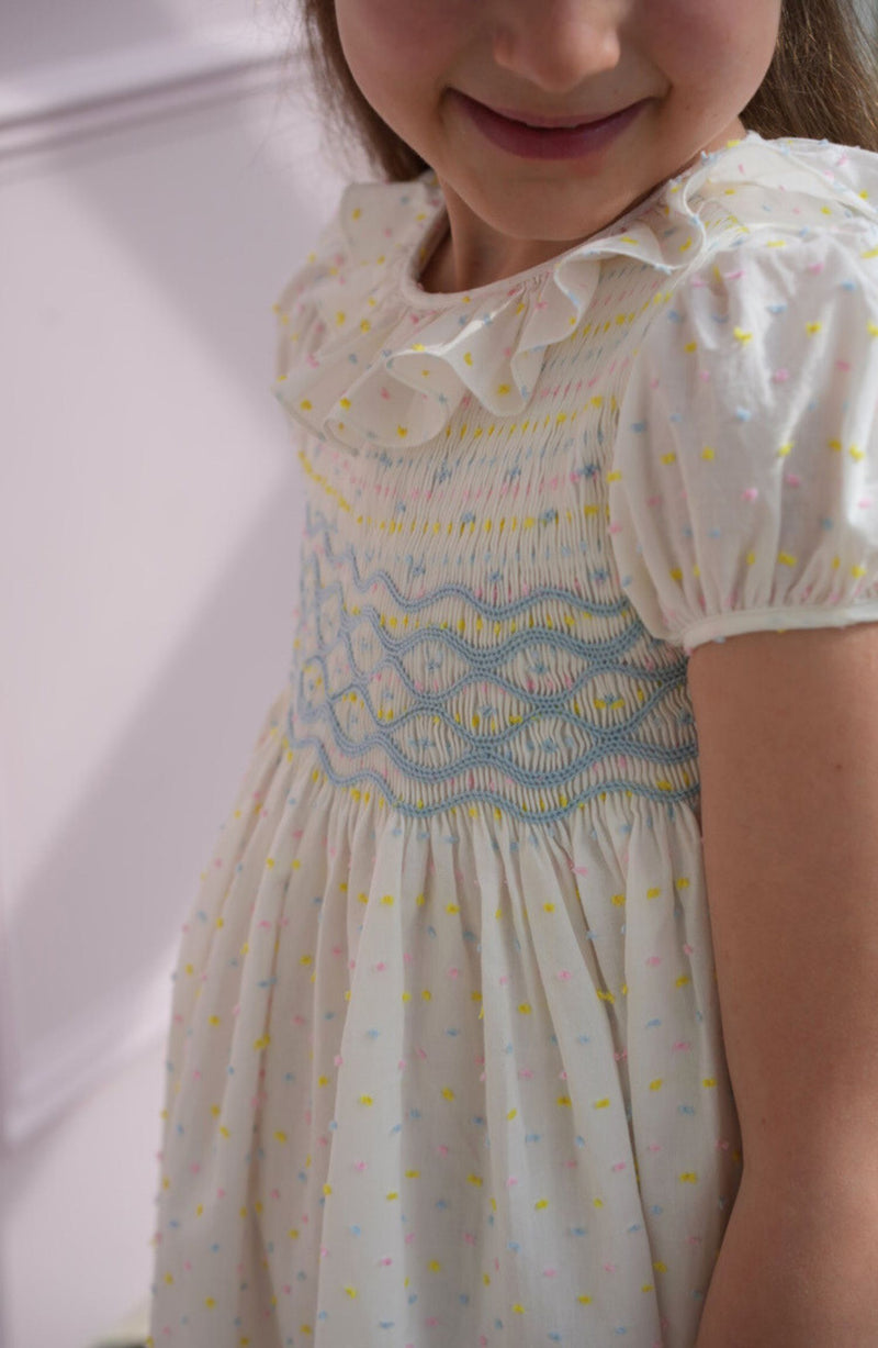 Katherine Johnson Dress Pastel Plumetti with Baby Blue Hand Smocking