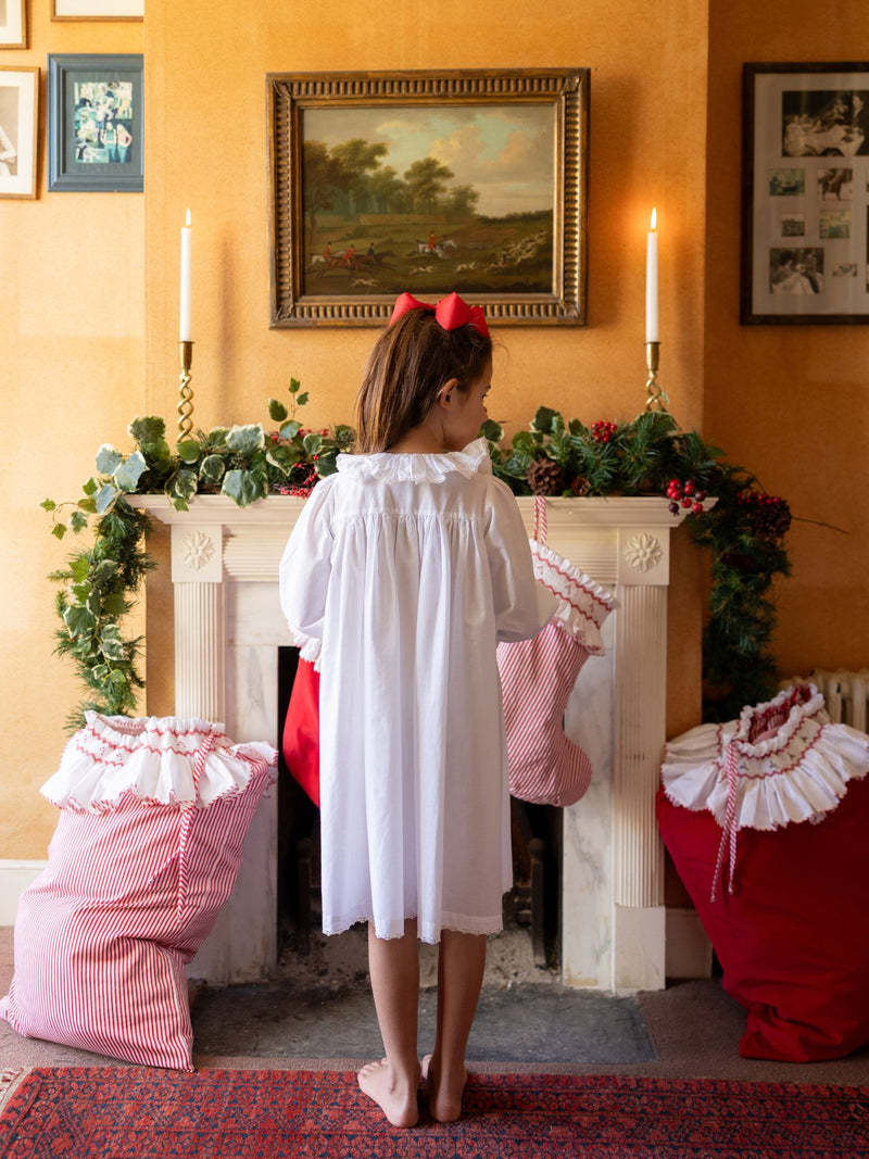 Nightingale Girl's Dress Moonstone Cotton with Lattice Smocking and Embroidered Heart Buttons