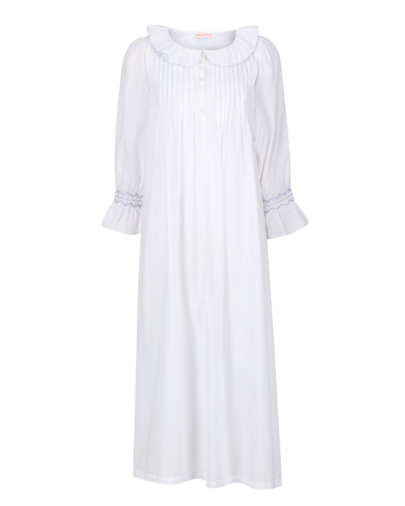Bessie Coleman Women's Dress Moonstone Cotton with Cornflower Hand Smocking