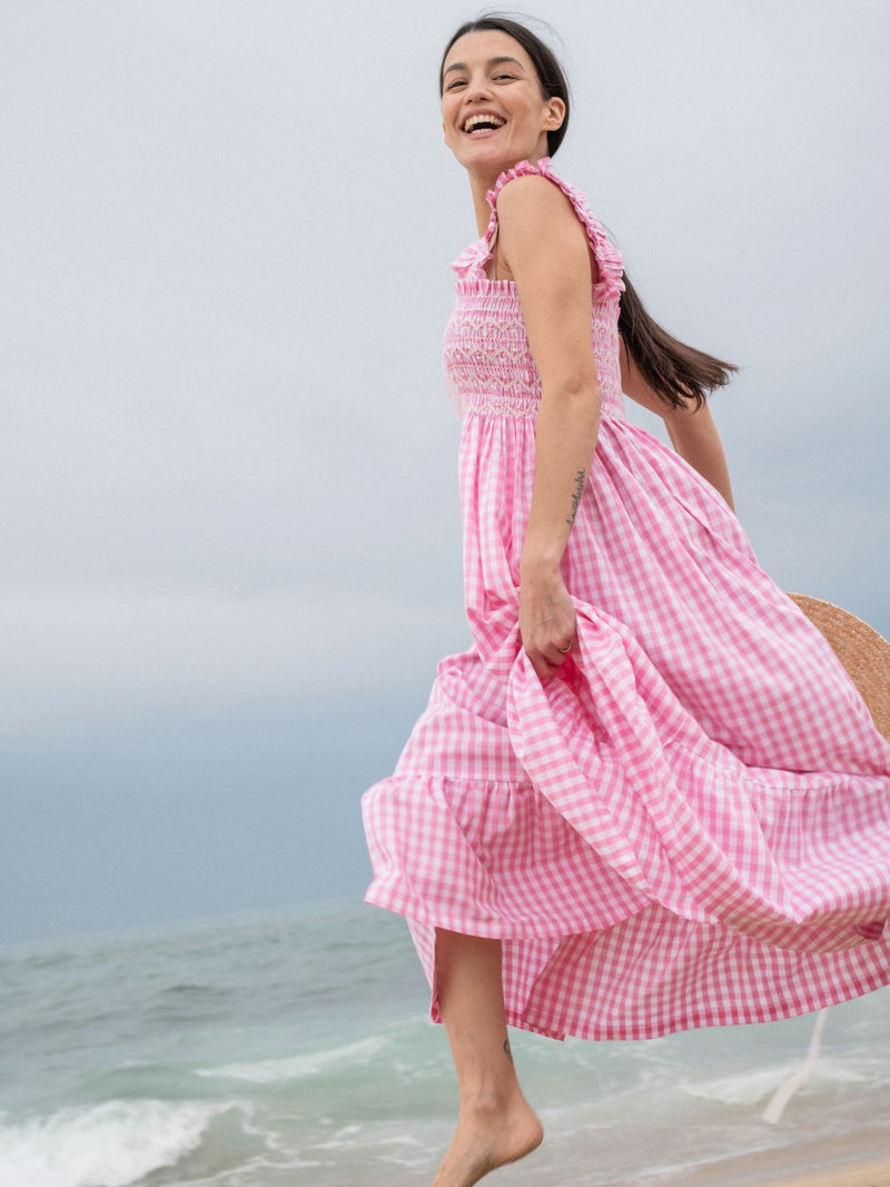 Rachel Carson Dress Tulip Gingham with Snow White Hand Smocking