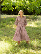 Colette Dress Mulled Wine Gingham Brushed Cotton with Spiced Cinnamon Hand Smocking