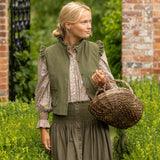 Mary Seacole Women's Skirt Oak Leaf Linen with Moss Hand Smocking