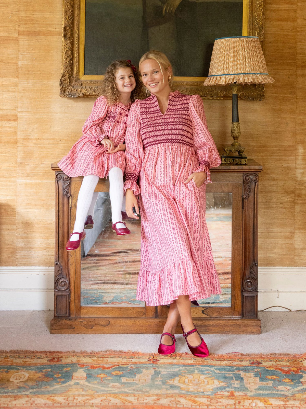 Thatcher Dress Mulberry Trellis with Diamonds and Rubies Hand Smocking