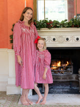 Nightingale Women's Dress Cranberry Gingham with Snow White Hand Smocking