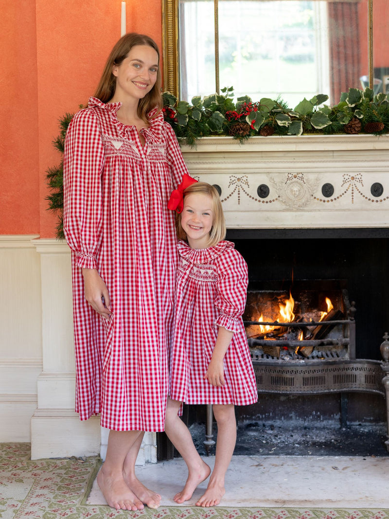 Nightingale Women's Dress Cranberry Gingham with Snow White Hand Smocking