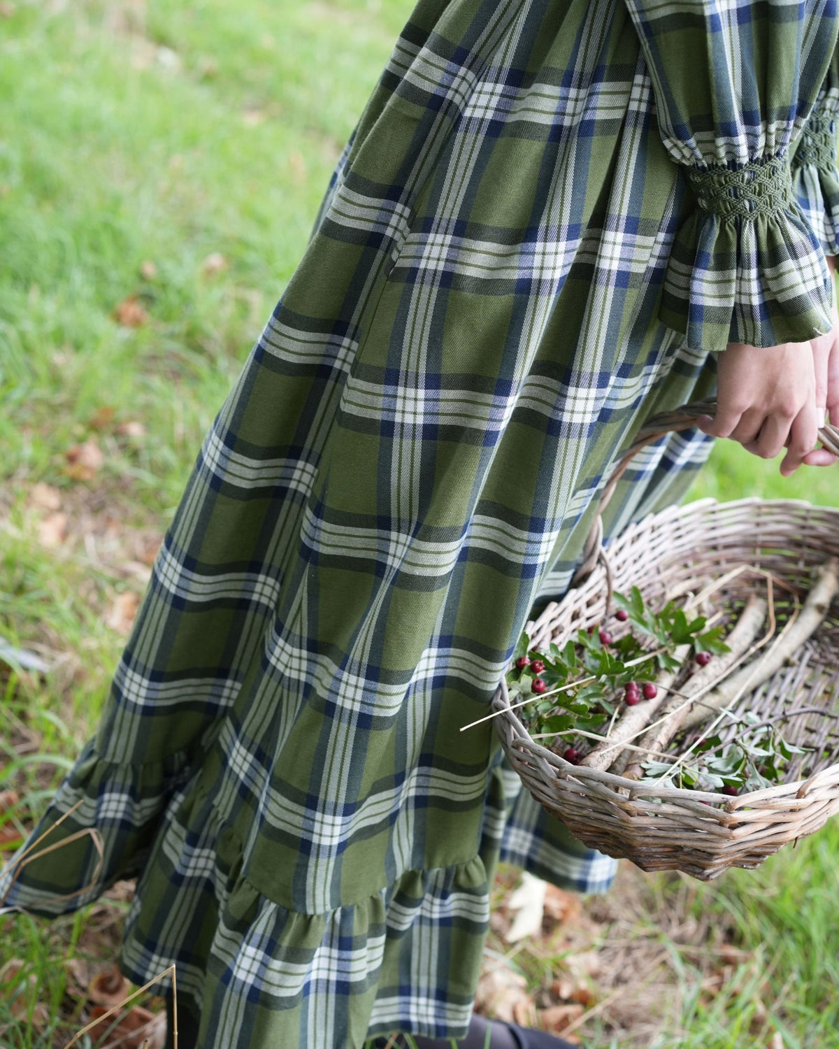 Emmeline Pankhurst Women's Dress Glen Check Tartan with Highlands and Lowlands Hand Smocking