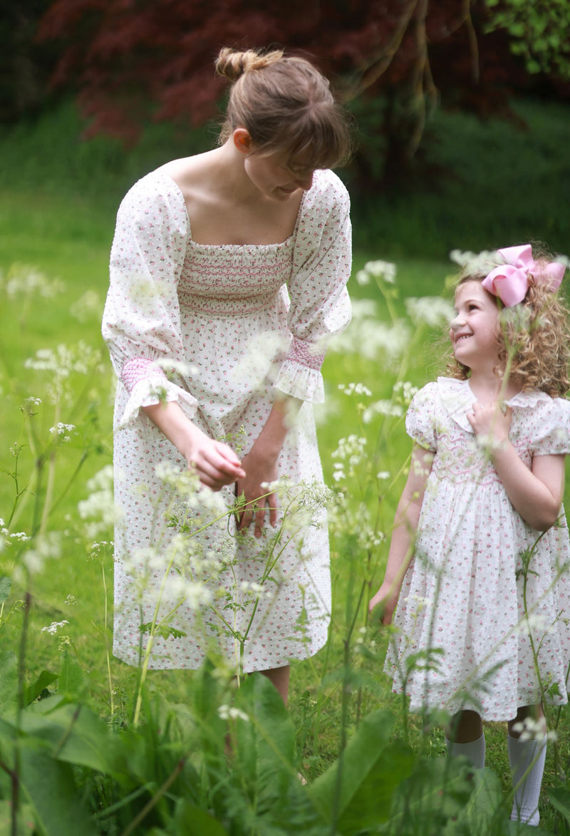 Josefine Butler Dress Rosebud Plumetti with Vintage Rose Hand Smocking