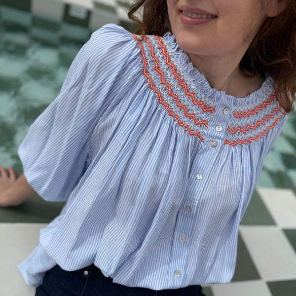 Cleopatra Blouse Summer Skies Cotton with You’ve Been Tango’d Hand Smocking Edition 24