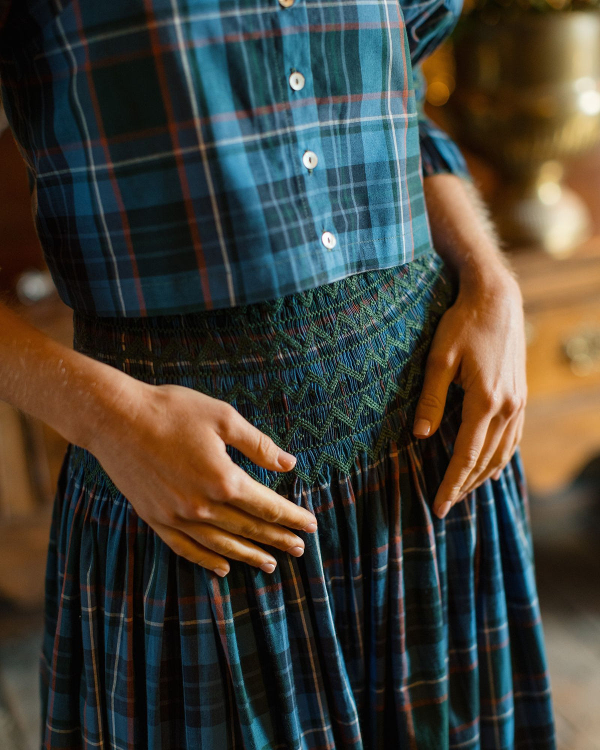 Maxi Sullivan Skirt St Andrews Tartan with Holly Leaf Hand Smocking