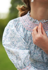 Ada Lovelace Dress Flower Field Linen with Cherry Blossom Hand Smocking