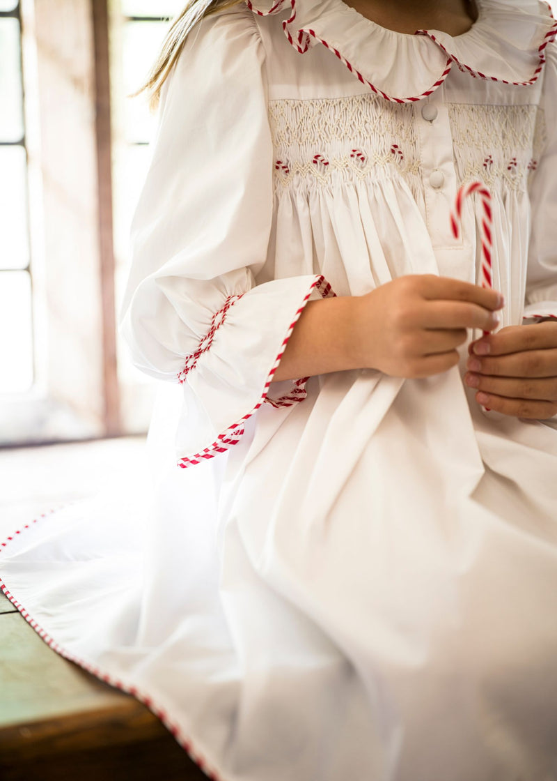 Nightingale Girls Dress Moonstone with Candy Cane Hand Smocking