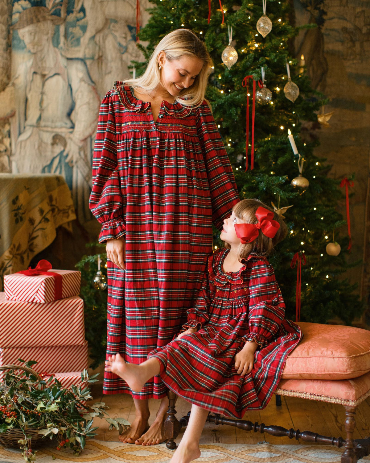 Nightingale Girl's Dress Scott Tartan with Hearts of Gold Hand Smocking