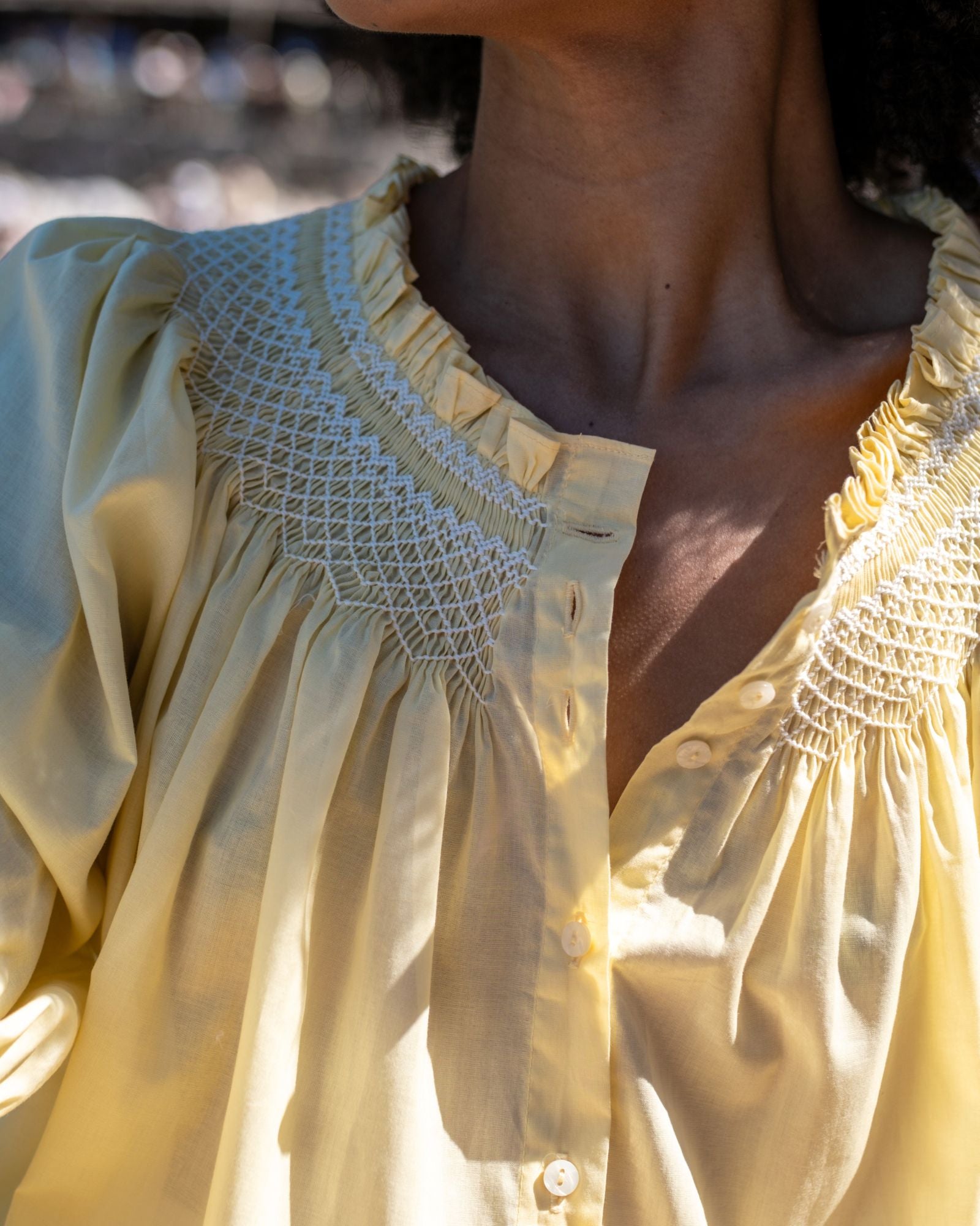 Cleopatra Blouse Primrose Cotton voile with Milk Hand Smocking Edition 40