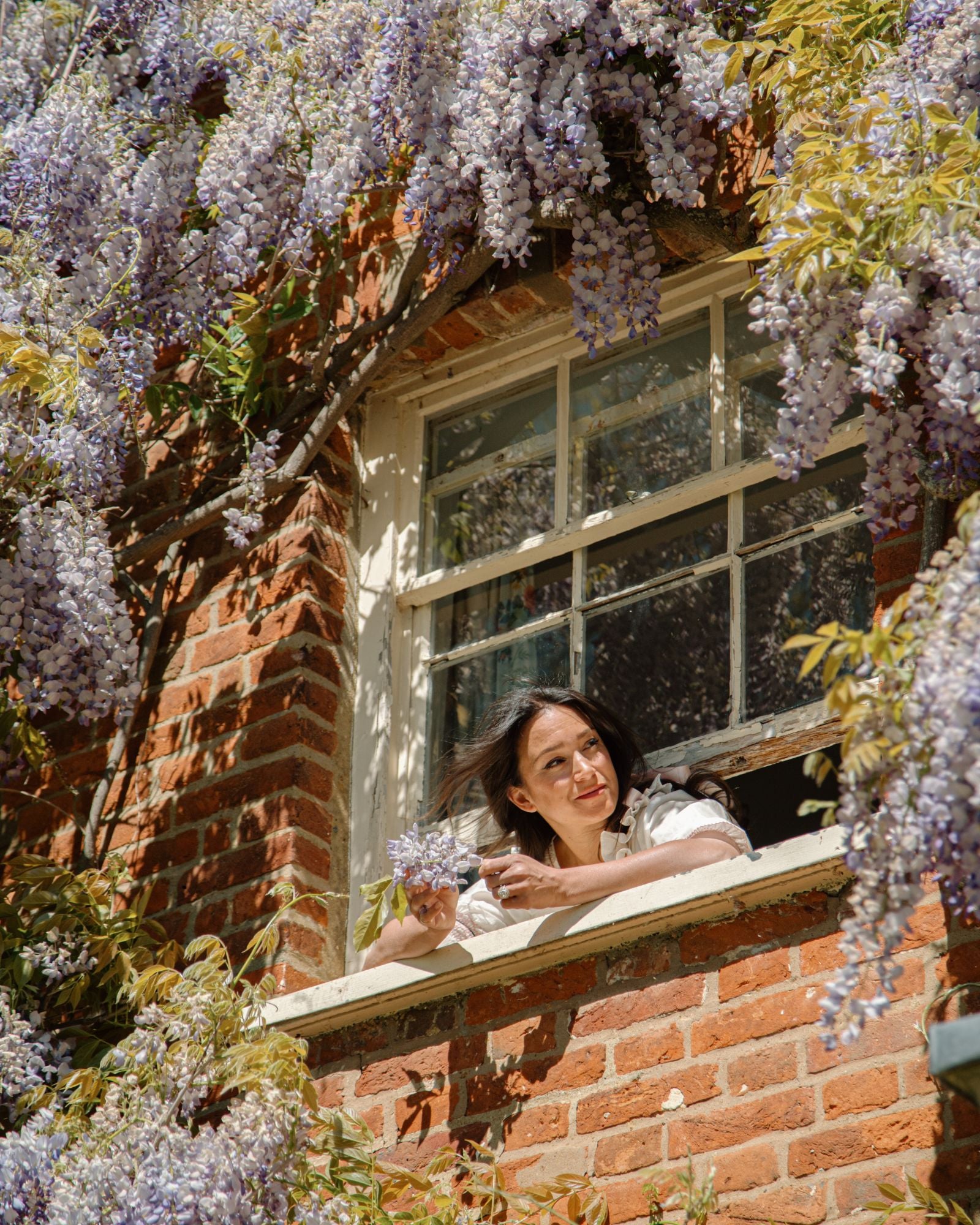 My Mulberry House x Smock London Beth Night Gown White Cotton with Dusty Pink Rose Lattice Hand Smocking