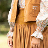 Sullivan Women's Skirt Butterscotch Needlecord with Spiced Vanilla Hand Smocking