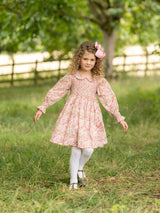 Antoinette Dress with Raspberry Crumble Hand Smocking made with Liberty Poppies & Daisies Fabric