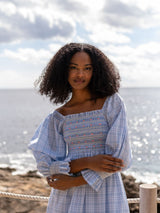 Josefine Butler Dress Seaside Check with Cherries Hand  Smocking