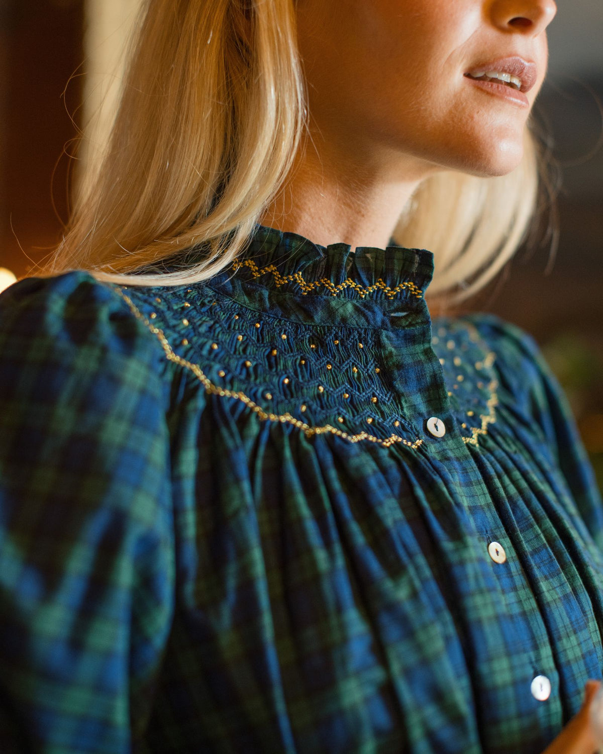 Scholl Blouse Small Scale Black Watch with Northern Lights Hand Smocking Edition 76
