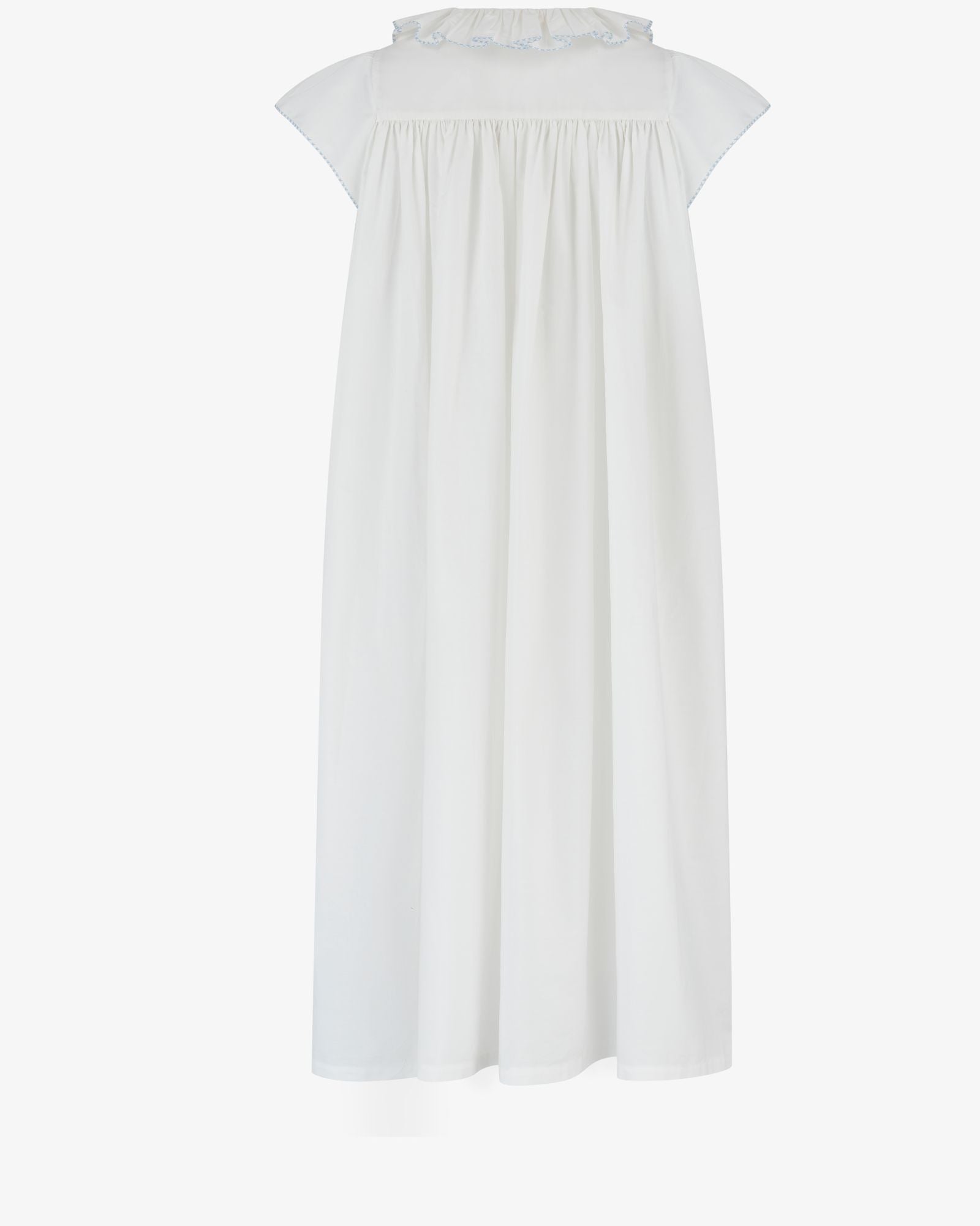 Nightingale Women's Short Sleeve Dress with Blue Blooms Hand Smocking