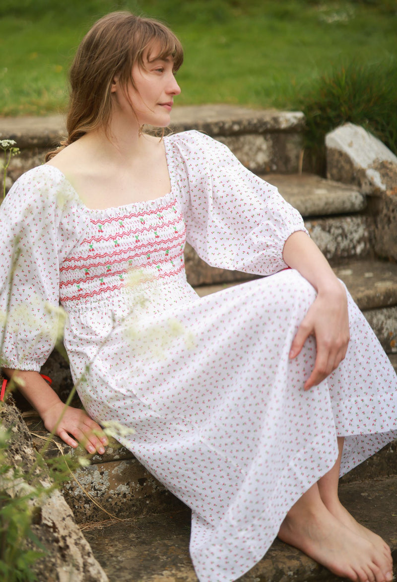 Josefine Butler Dress Bonne Maman Cotton with Cherry Bakewell Hand Smocking