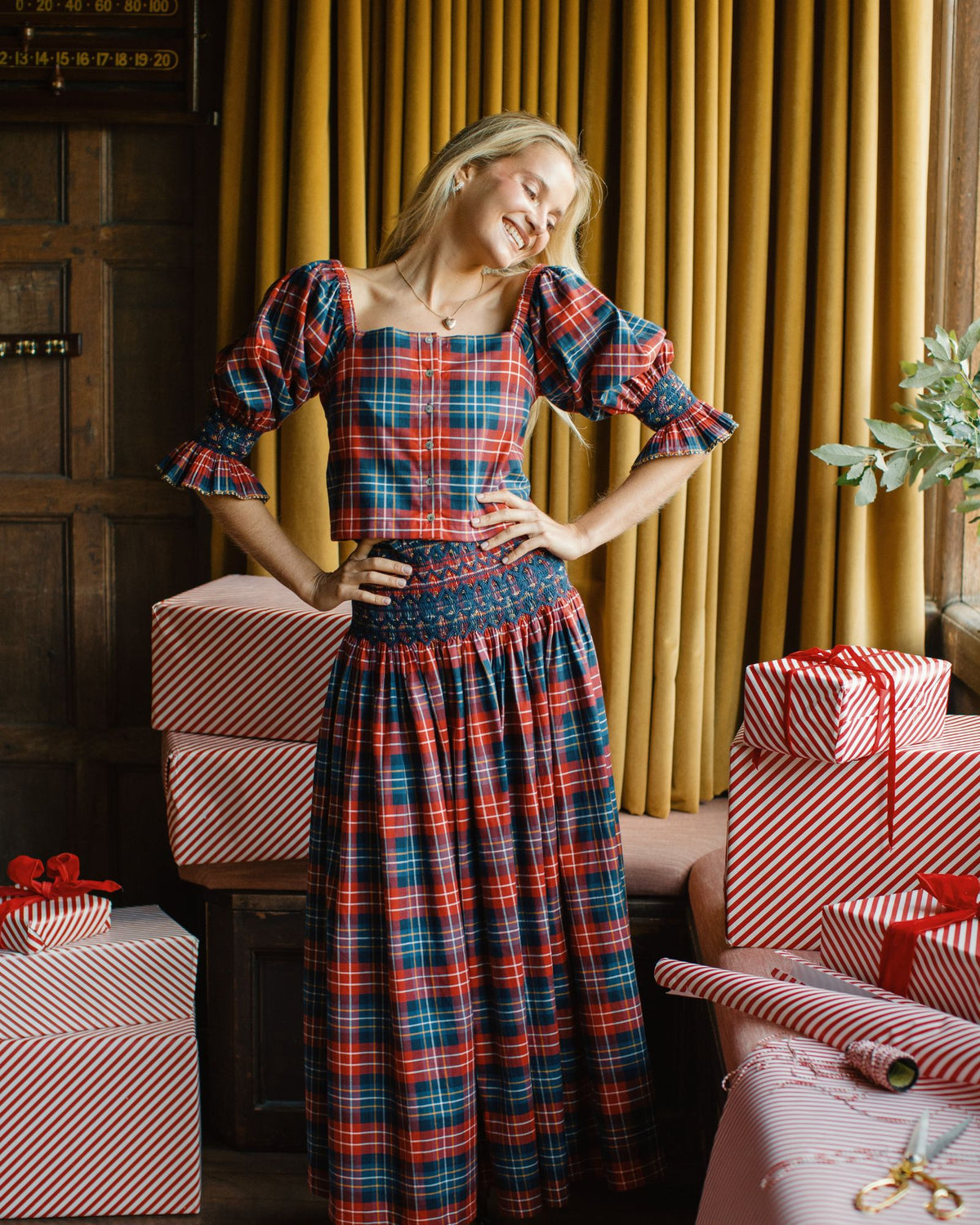 Sullivan Skirt Wallace Tartan with Midnight Sparkle Hand Smocking