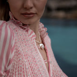 Wu Zetian Dress Pink Chevron Stripe with Peppermint Cream Hand Smocking