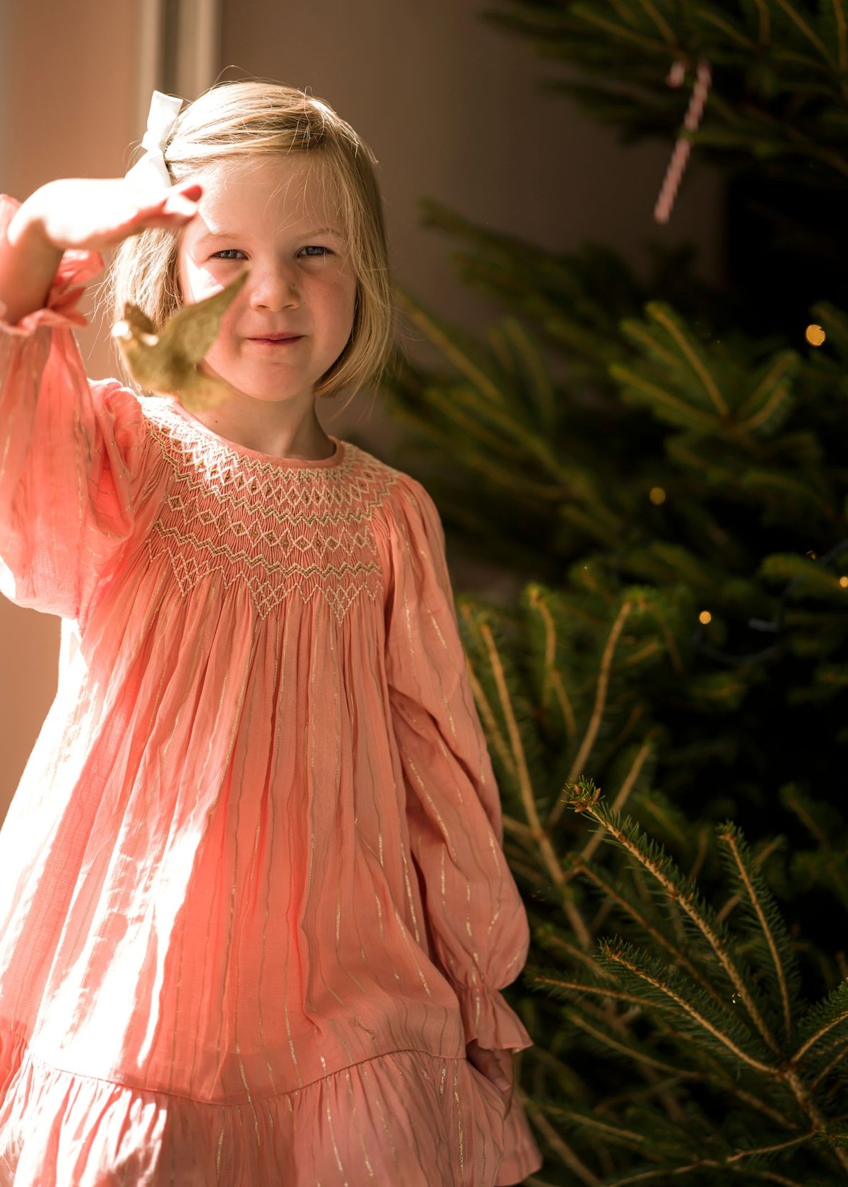 4-6y Hannah Szenez Dress Golden Girl Stripe with Opalescent Hand Smocking