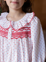 Nightingale Girl's Dress Red Berry Plumetti with Stacked Waves Hand Smocking