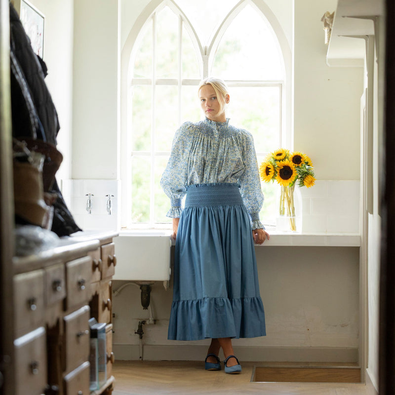 Sullivan Women's Skirt Chambray with Swedish Blue Hand Smocking