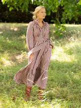 Colette Dress Mulled Wine Gingham Brushed Cotton with Spiced Cinnamon Hand Smocking
