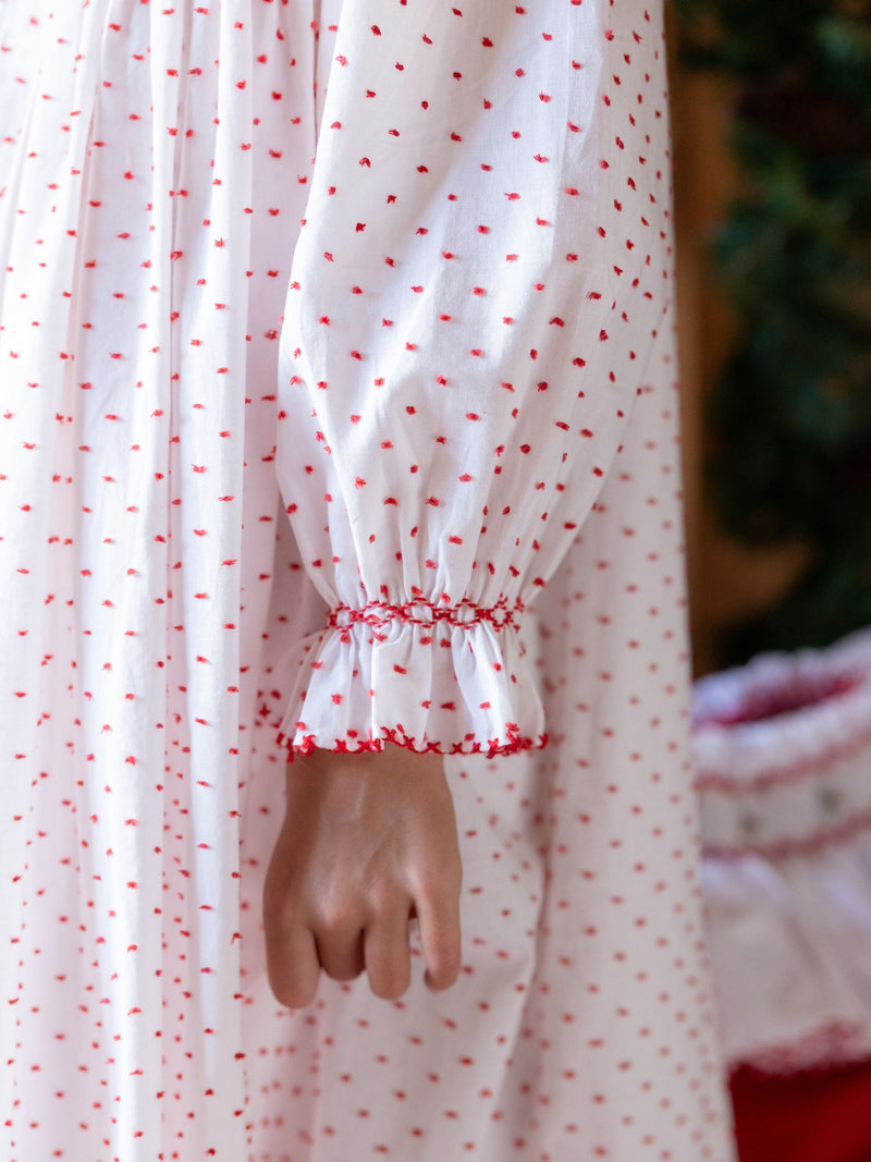 Nightingale Girl's Dress Red Berry Plumetti with Stacked Waves Hand Smocking