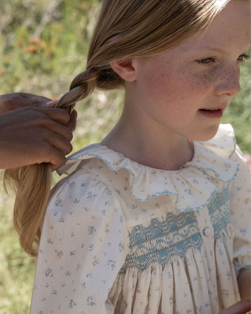 Nightingale Girl's Dress Forget-me-not Ditsy with Daydreams Hand Smocking