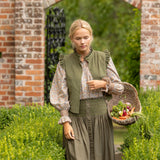Mary Seacole Women's Skirt Oak Leaf Linen with Moss Hand Smocking