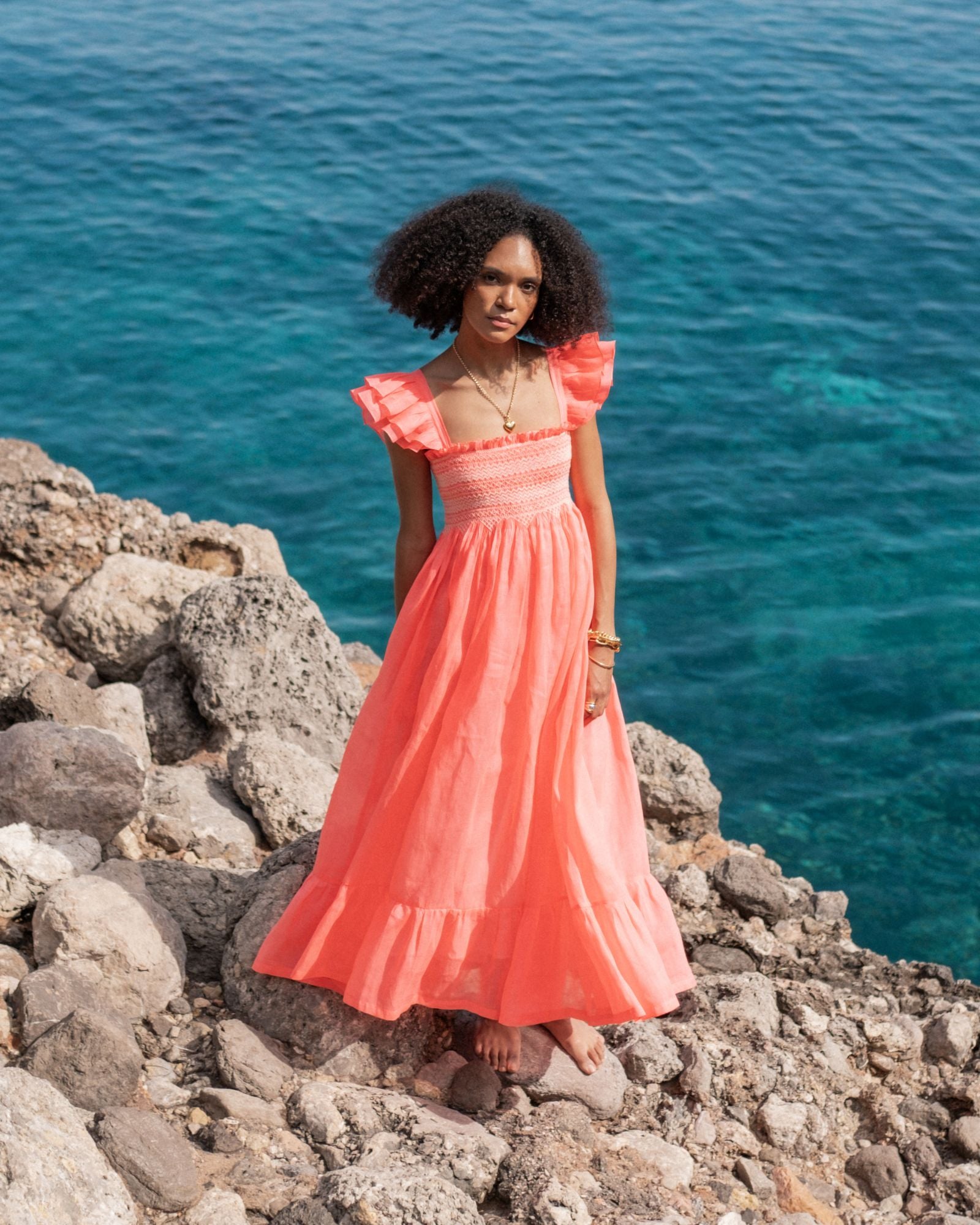 Wallis Simpson Dress Coral Dreams Organdie with Chantilly Hand Smocking