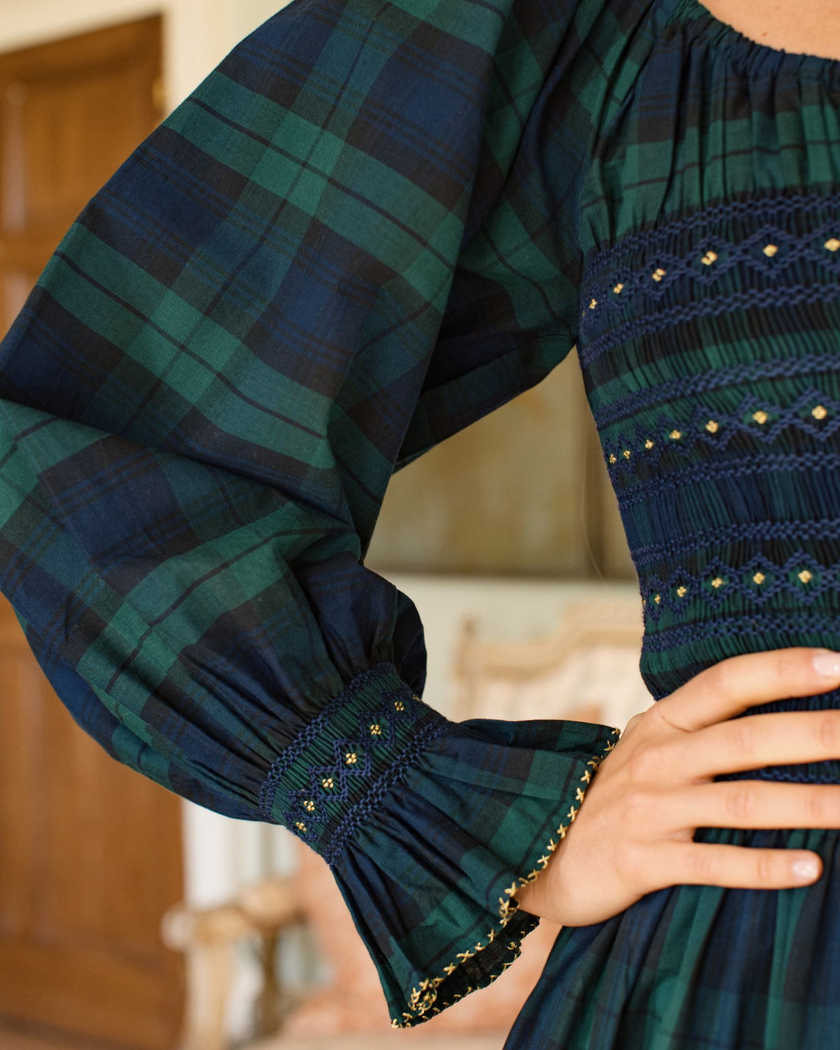Earhart Dress Blackwatch Tartan with Midnight Star Hand Smocking