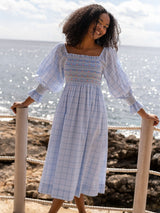 Josefine Butler Dress Seaside Check with Cherries Hand  Smocking