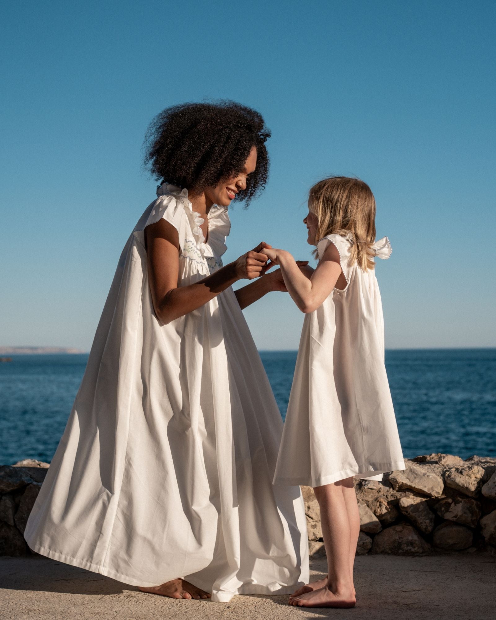 Nightingale Girl's Dress Moonstone Cotton with Blue Blooms Hand Smocking