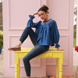 Cleopatra Blouse Cobalt Silk Cotton Sapphire with Vanilla Hand Smocking Edition 33