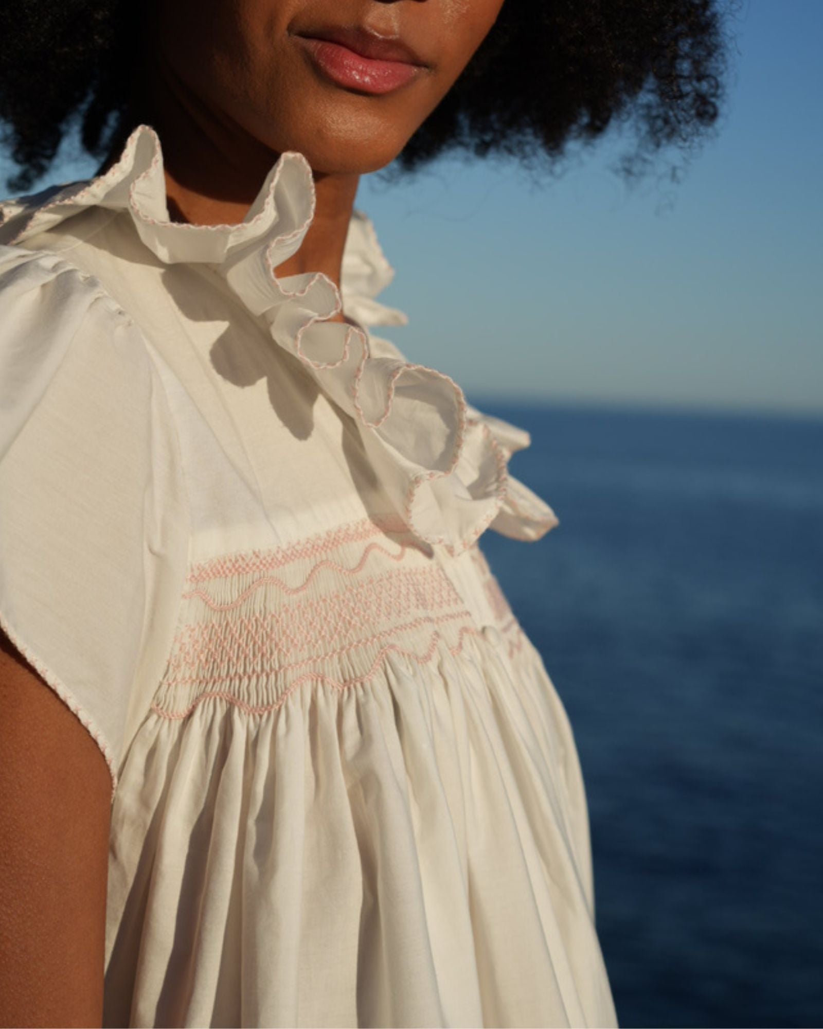 Nightingale Women's Short Sleeve Dress with Seashell Stacked Curves Hand Smocking