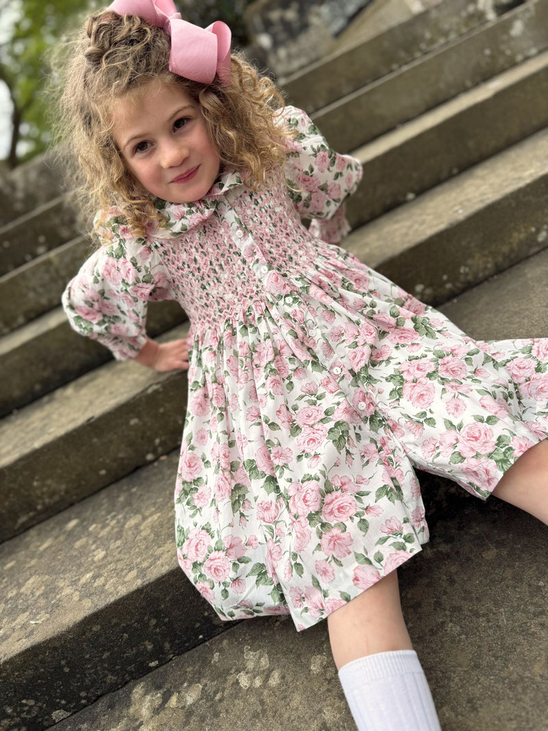 Blackwell Dress with Generous Gardener Hand Smocking made with Liberty Carline Rose