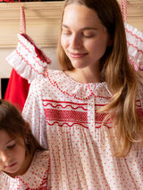 Nightingale Women's Dress Red Berry Plumetti with Stacked Waves Hand Smocking
